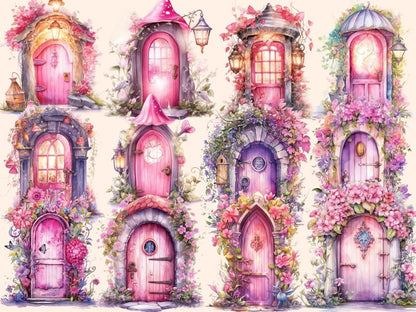 Pink Fairy Doors Watercolor Clipart fairy doors clipart - Wonders Artist