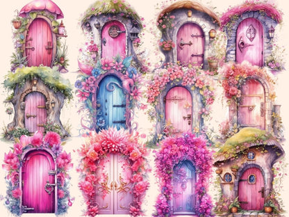 Pink Fairy Doors Watercolor Clipart fairy doors clipart - Wonders Artist