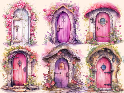Pink Fairy Doors Watercolor Clipart fairy doors clipart - Wonders Artist