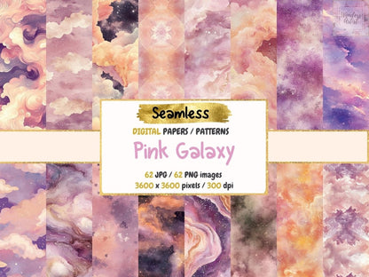 Pink Galaxy Seamless Digital Paper Astral Digital Print - Wonders Artist