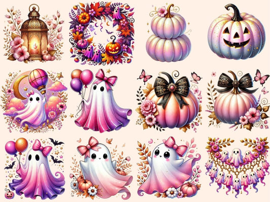 Vaaleanpunainen Halloween-clipart