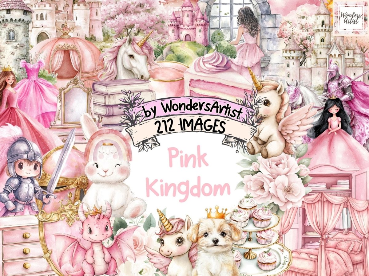 Pink Kingdom Watercolor Clipart Fairy Tale Art PNG - Wonders Artist