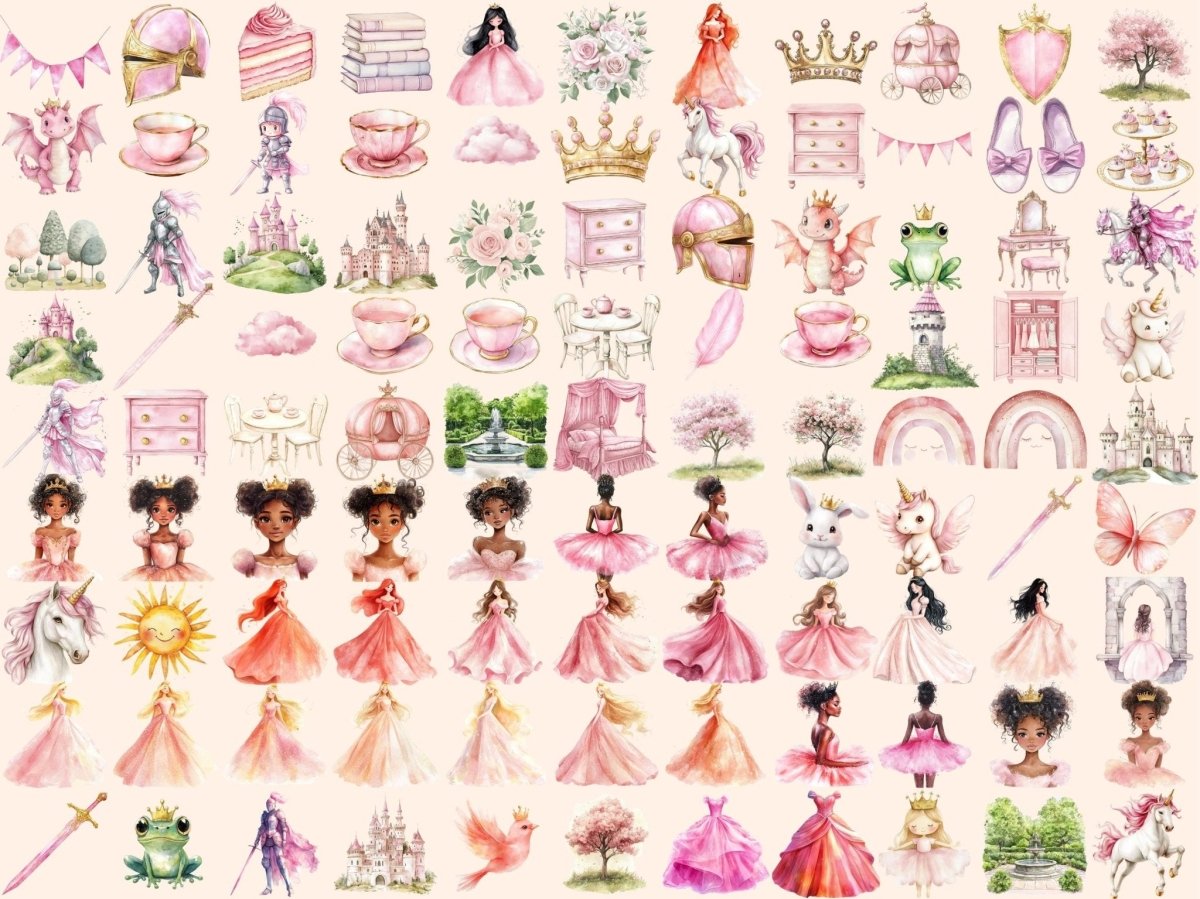 Pink Kingdom Watercolor Clipart Fairy Tale Art PNG - Wonders Artist