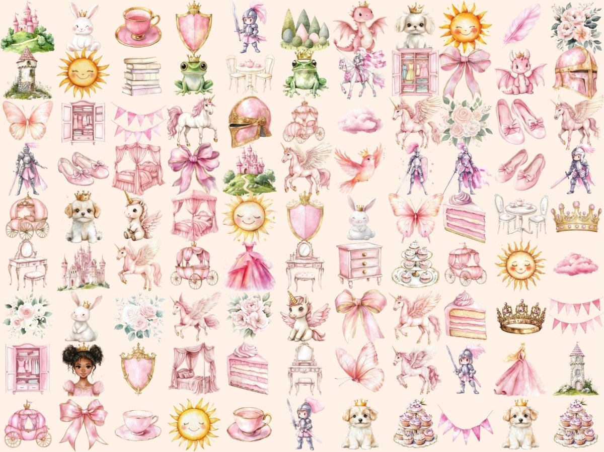 Pink Kingdom Watercolor Clipart Fairy Tale Art PNG - Wonders Artist