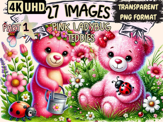 Pink Ladybug Teddies Clipart - High - Quality Instant Digital Download for Creative Projects