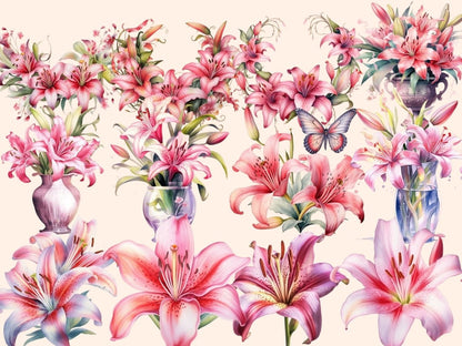 Pink Lilies Watercolor Clipart boho watercolor - Wonders Artist