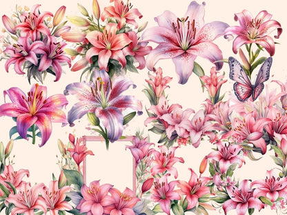 Pink Lilies Watercolor Clipart boho watercolor - Wonders Artist
