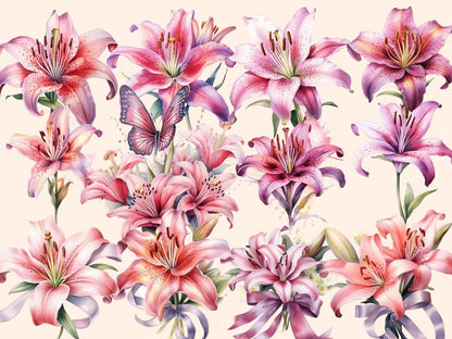Pink Lilies Watercolor Clipart boho watercolor - Wonders Artist