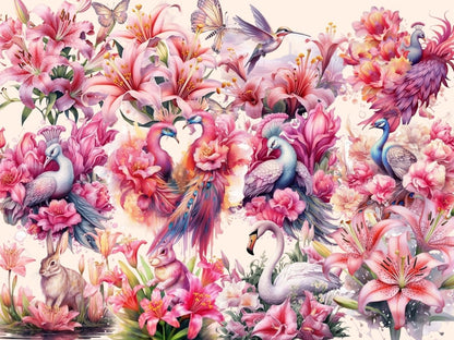 Pink Lilies Watercolor Clipart boho watercolor - Wonders Artist