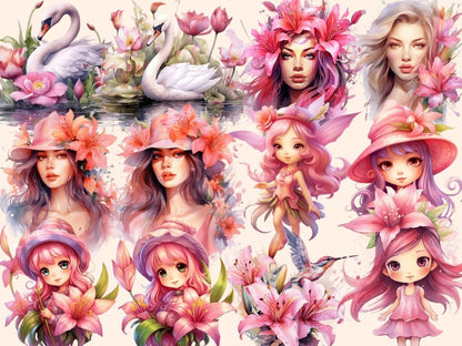 Pink Lilies Watercolor Clipart boho watercolor - Wonders Artist