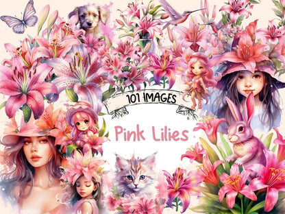 Pink Lilies Watercolor Clipart boho watercolor - Wonders Artist