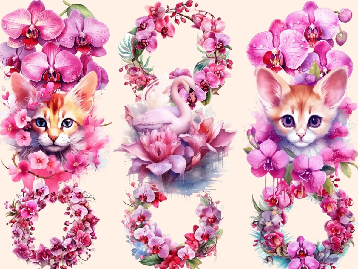 Pink Orchids Watercolor Clipart fantasy flowers - Wonders Artist