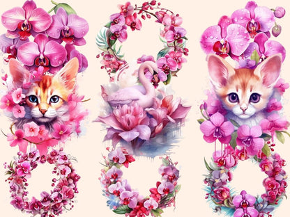 Pink Orchids Watercolor Clipart fantasy flowers - Wonders Artist