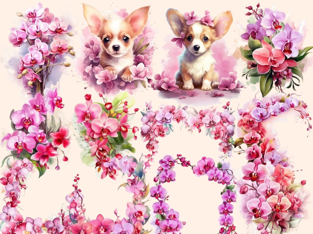 Pink Orchids Watercolor Clipart fantasy flowers - Wonders Artist