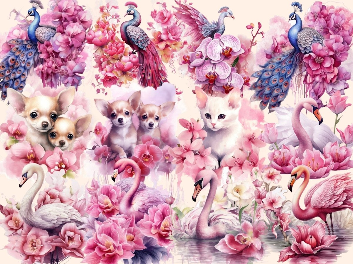 Pink Orchids Watercolor Clipart fantasy flowers - Wonders Artist