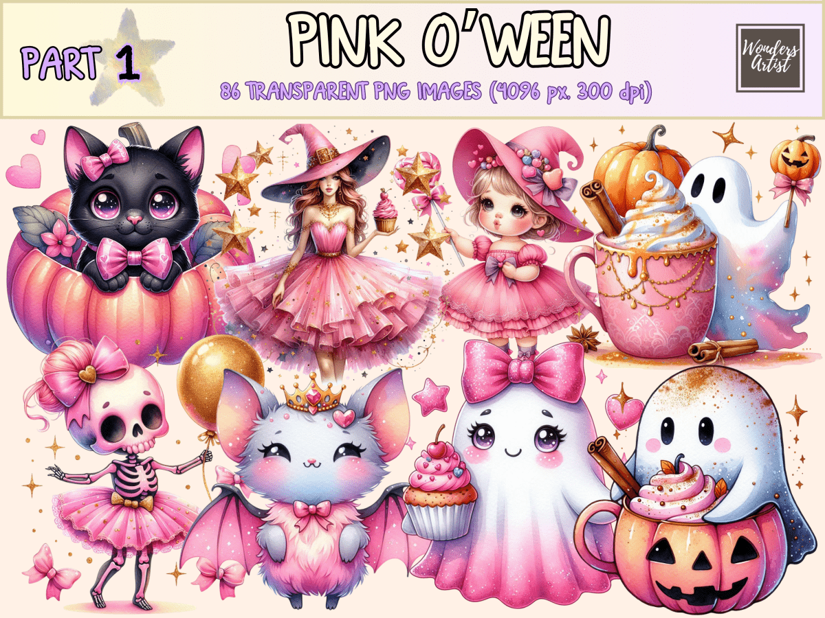 Pink O’Ween Clipart All Bundles Clipart Line Art - WondersArtist