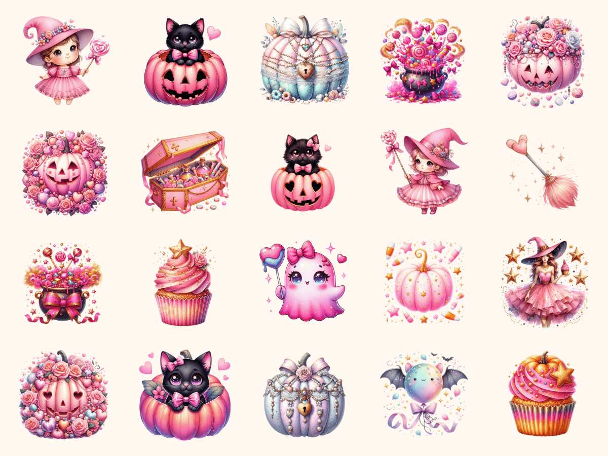 Pink O’Ween Clipart All Bundles Clipart Line Art - WondersArtist