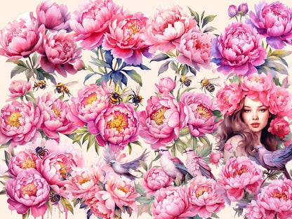 Pink Peonies Watercolor Clipart floral clipart - Wonders Artist