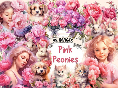 Pink Peonies Watercolor Clipart floral clipart - Wonders Artist