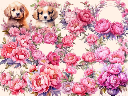 Pink Peonies Watercolor Clipart floral clipart - Wonders Artist