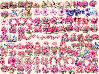 Pink Petunias Watercolor Clipart petunia clipart - Wonders Artist