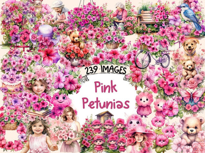 Pink Petunias Watercolor Clipart petunia clipart - Wonders Artist