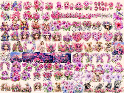 Pink Petunias Watercolor Clipart petunia clipart - Wonders Artist