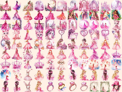 Pink Princess Watercolor Clipart cute princess png - Wonders Artist