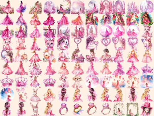 ピンクプリンセス水彩クリップアート