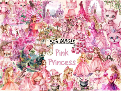 Pink Princess Watercolor Clipart cute princess png - Wonders Artist