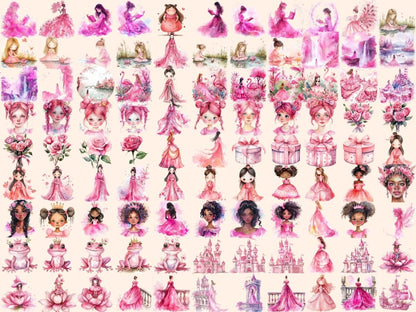 Pink Princess Watercolor Clipart cute princess png - Wonders Artist