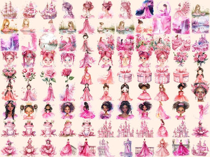 Pink Princess Watercolor Clipart cute princess png - Wonders Artist