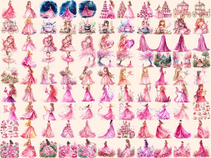 Pink Princess Watercolor Clipart cute princess png - Wonders Artist