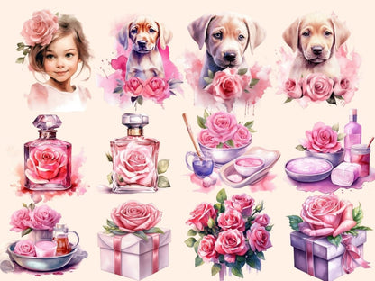 Pink Roses Watercolor Clipart boho rose clipart - Wonders Artist