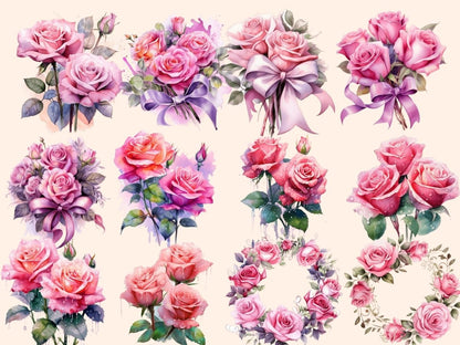 Pink Roses Watercolor Clipart boho rose clipart - Wonders Artist