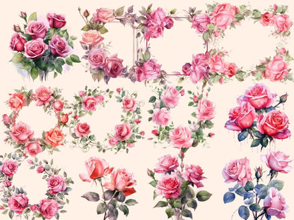 Pink Roses Watercolor Clipart boho rose clipart - Wonders Artist