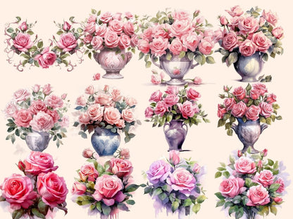 Pink Roses Watercolor Clipart boho rose clipart - Wonders Artist