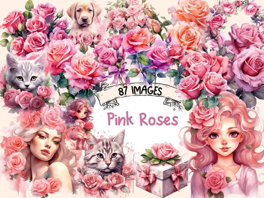 Pink Roses Watercolor Clipart boho rose clipart - Wonders Artist