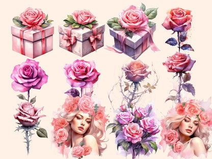 Pink Roses Watercolor Clipart boho rose clipart - Wonders Artist