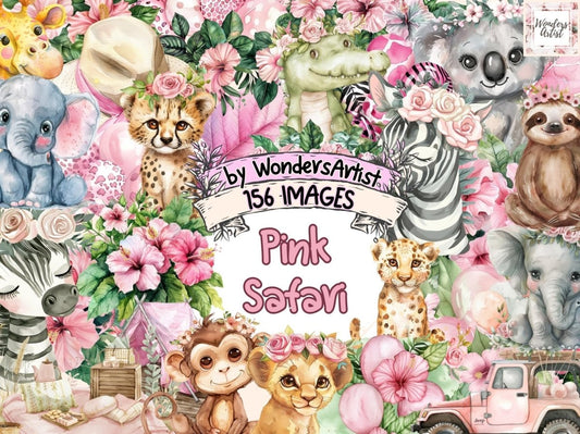 Pink Safari Watercolor Clipart Cute Safari - Wonders Artist