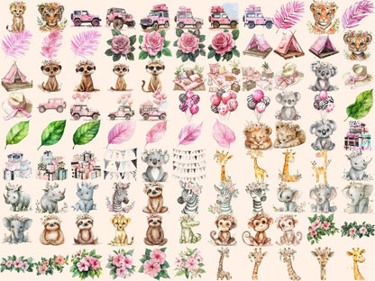 Pink Safari Watercolor Clipart Cute Safari - Wonders Artist