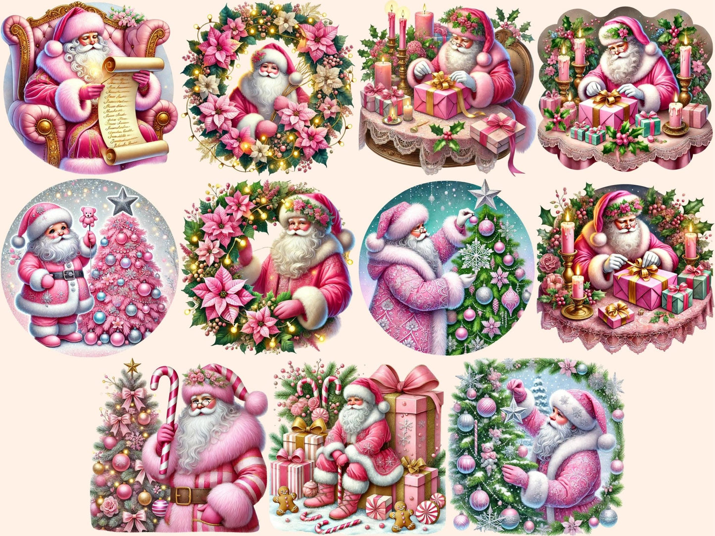 Pink Santa Claus Clipart - High - Quality Instant Digital Download for Creative Projects