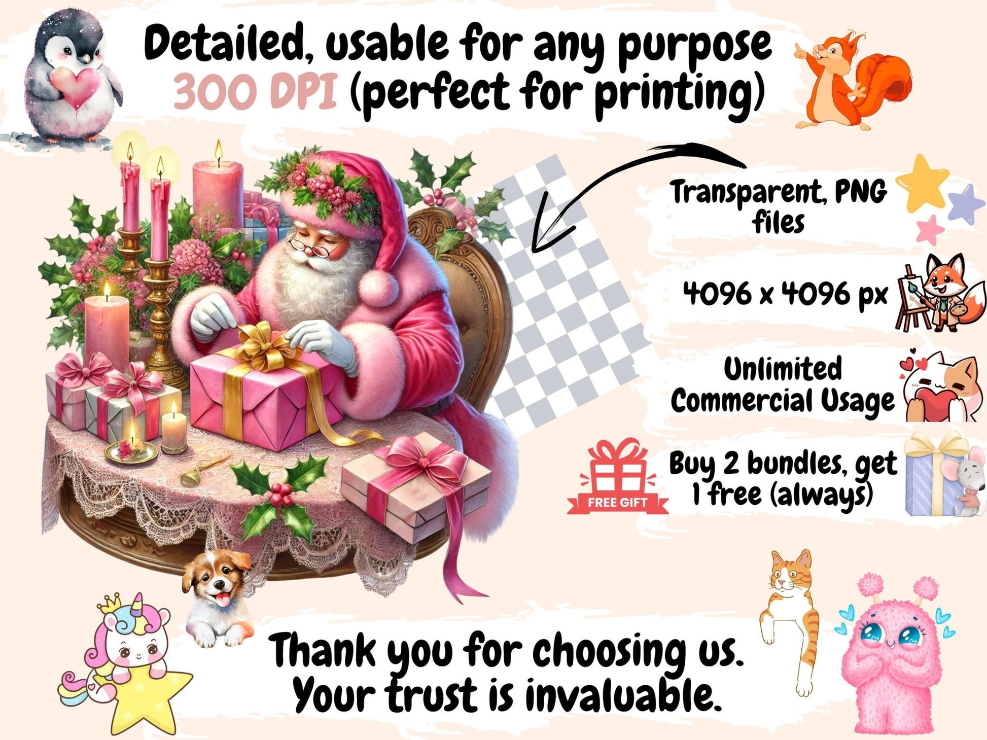 Pink Santa Claus Clipart - High - Quality Instant Digital Download for Creative Projects