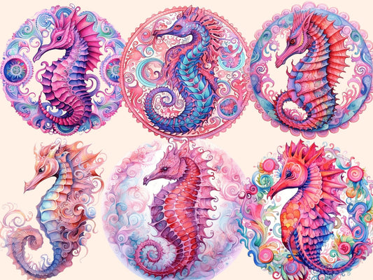 Pink Seahorses Watercolor Clipart