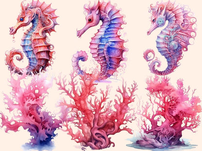 Pink Seahorses Watercolor Clipart pink clipart - Wonders Artist
