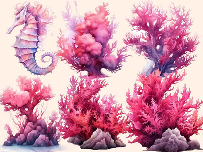 Pink Seahorses Watercolor Clipart pink clipart - Wonders Artist