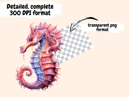 Pink Seahorses Watercolor Clipart pink clipart - Wonders Artist