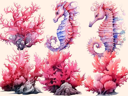 Pink Seahorses Watercolor Clipart pink clipart - Wonders Artist