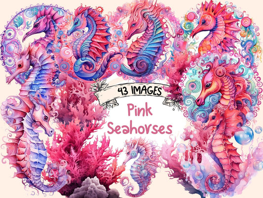 Pink Seahorses Watercolor Clipart - High - Quality Instant Digital Download for Creative Projects