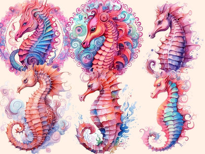 Pink Seahorses Watercolor Clipart pink clipart - Wonders Artist
